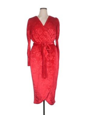 Lane Bryant Red Wrap Midi Dress with Self Tie Belt